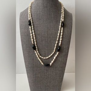 Freshwater Pearl & Onyx Bead Necklaces 14k Gold